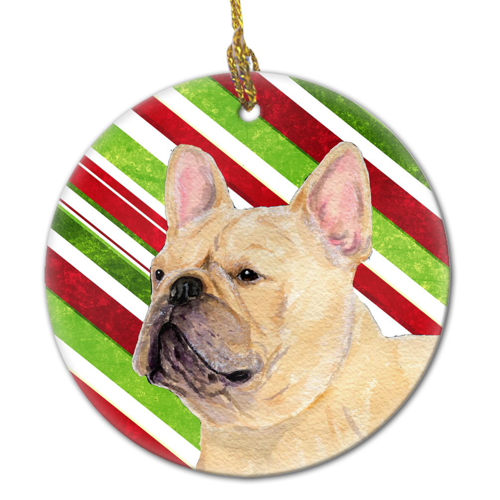3 in Multicolor Carolines Treasures SS4585-CO1 Boston Terrier Candy Cane Holiday Christmas Ceramic Ornament SS4585 