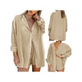 thumbnail image 4 of Mialoley Women Summer Sun Protection Outfits Button Down Shirt Cardigan Tops + Lounge Shorts Set, 4 of 5