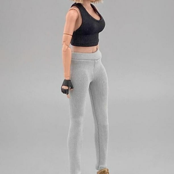 Fashion 1/12 Vest and Pants Miniature Clothing for 6 Female Action Figures  Black Gray 