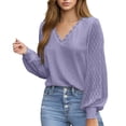 thumbnail image 3 of Womens Shirts Womens Tops 2026 Womens Long Sleeve Eyelet Tops Dressy Casual Blouse Lace Trimmed V Neck Shirt 2024 Fall Outfit Clothes, 3 of 6