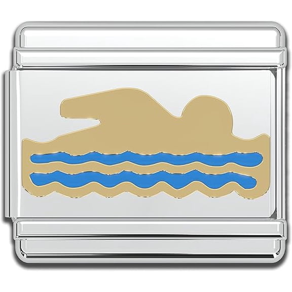 Fablinks Italian Bracelet Charms, 9mm Stainless Steel Charm Link for Women, Modular Jewelry Links for Men (Swimming)