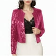 thumbnail image 1 of Vestes pour Femmes, Veste Décontractée Unie à Paillettes Ouverte devant, Courte, Col Rond, Manches Longues, Blazer pour Femmes, 1 of 6