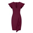 thumbnail image 1 of Summer Dress for Women Sexy Womens Summer Fashion Deep V-Neck Ruffle Sleeves Splicing Sexy Pencil Dress Summer Dress for Women with Sleeves Summer Dress with Sleeves for Women, 1 of 5