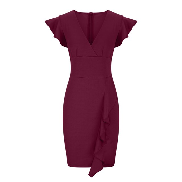 Robe d'Été pour Femmes Aguichant Mode d'Été pour Femmes Col en V Profond Manches à Volants Robe Crayon Aguichant Robe d'Été pour Femmes avec Manches Robe d'Été avec Manches pour Femmes