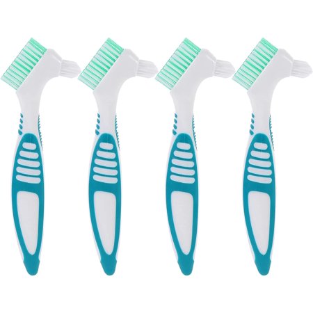 4pcs Denture Brushes Double Sided Toothbrushes False Teeth Cleaning Brush Denture Cleaning Tools for Denture Care Oral Cleaning (Green)