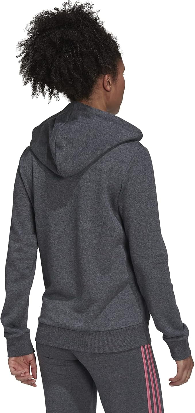 adidas Women's Essentials Logo Full-Zip Hoodie, Dark Grey Heather/Rose Tone, Small