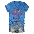 thumbnail image 3 of AKEGAMN Blue Casual V Neck Loose T Shirt - Short Sleeve Printed Blouse, S-3XL, 3 of 3