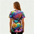 thumbnail image 3 of Valentine's Day Iridescent Rainbow Heart Print V-Neck Top - Women's Short Sleeve Caregiver Uniform with Functional Pocket, Comfortable Fashion Workwear for Daily Use, 3 of 5