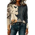 thumbnail image 5 of Halloween Shirts for Women 2026 Plus Size Long Sleeve Funny Pumpkin Print Tops Cute Vintage Teacher Shirts Casual Holiday Clothes Light Brown S, 5 of 6