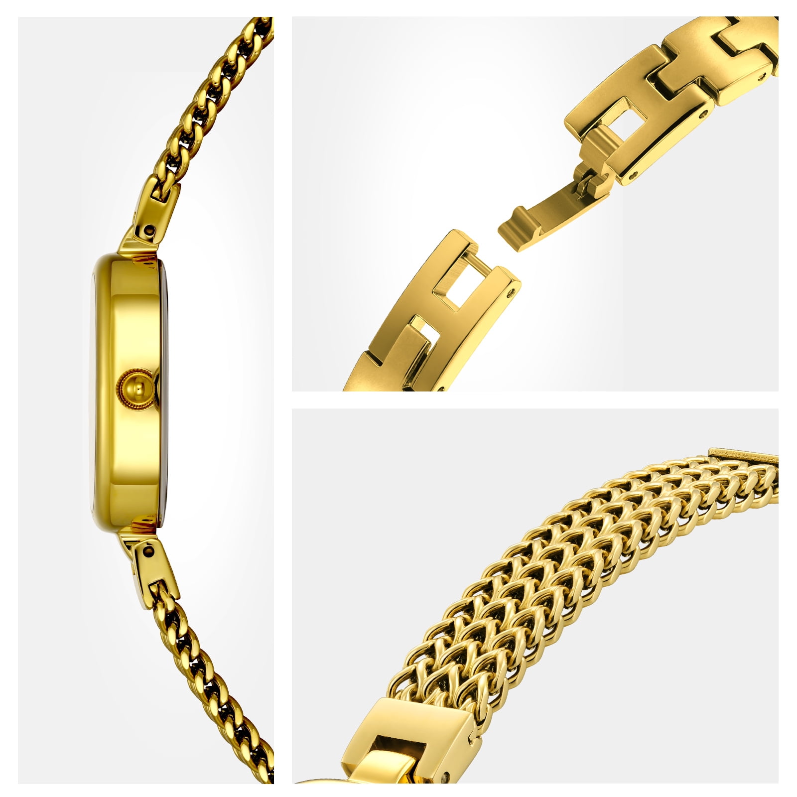 BERNY Small Gold Watches for Women, Dainty Oval Analog Quartz Bracelet Watch, Stainless Steel, Waterproof, Minimalist Luxury Ladies Watches Gifts (Gold)