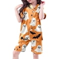 thumbnail image 4 of CONZONE Halloween Pajamas for Toddler Girls Printed Short Sleeve Button Down Tops Shorts with Pants Hallowmas Loungewear Soft 3 Piece Girls Pjs Set Size 3-4 Years, 4 of 7