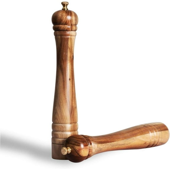 Salt and Pepper Mill Set, Pepper Grinder with Adjustable Stainless Steel Grinder, Salt Grinder with Ceramic Grinder, Acacia Wood, Height 30 cm / 12 inch