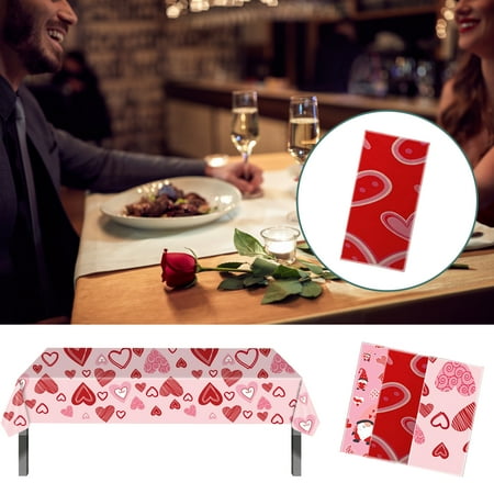 

Yesbay Tablecloth Disposable Waterproof Festive Home Decoration Rectangle Valentine Day Pink Red Love Heart Table Cover Home Supplies