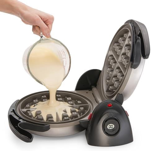 03510 Ceramic FlipSide Belgian Waffle Maker, Nonstick, Cool Touch Handles, Black