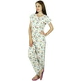 thumbnail image 2 of Bimba Women White Cotton Night Wear Pajama Set Cap Sleeve Shirt with Pyjamas, 2 of 5