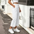 thumbnail image 7 of TEAJOPSUU Women's Cotton Blend Capris Pants Drawstring Elastic Waist Cropped Wide Leg Capris Decorative Side Buttons for Casual Everyday Loungewear White, 7 of 7