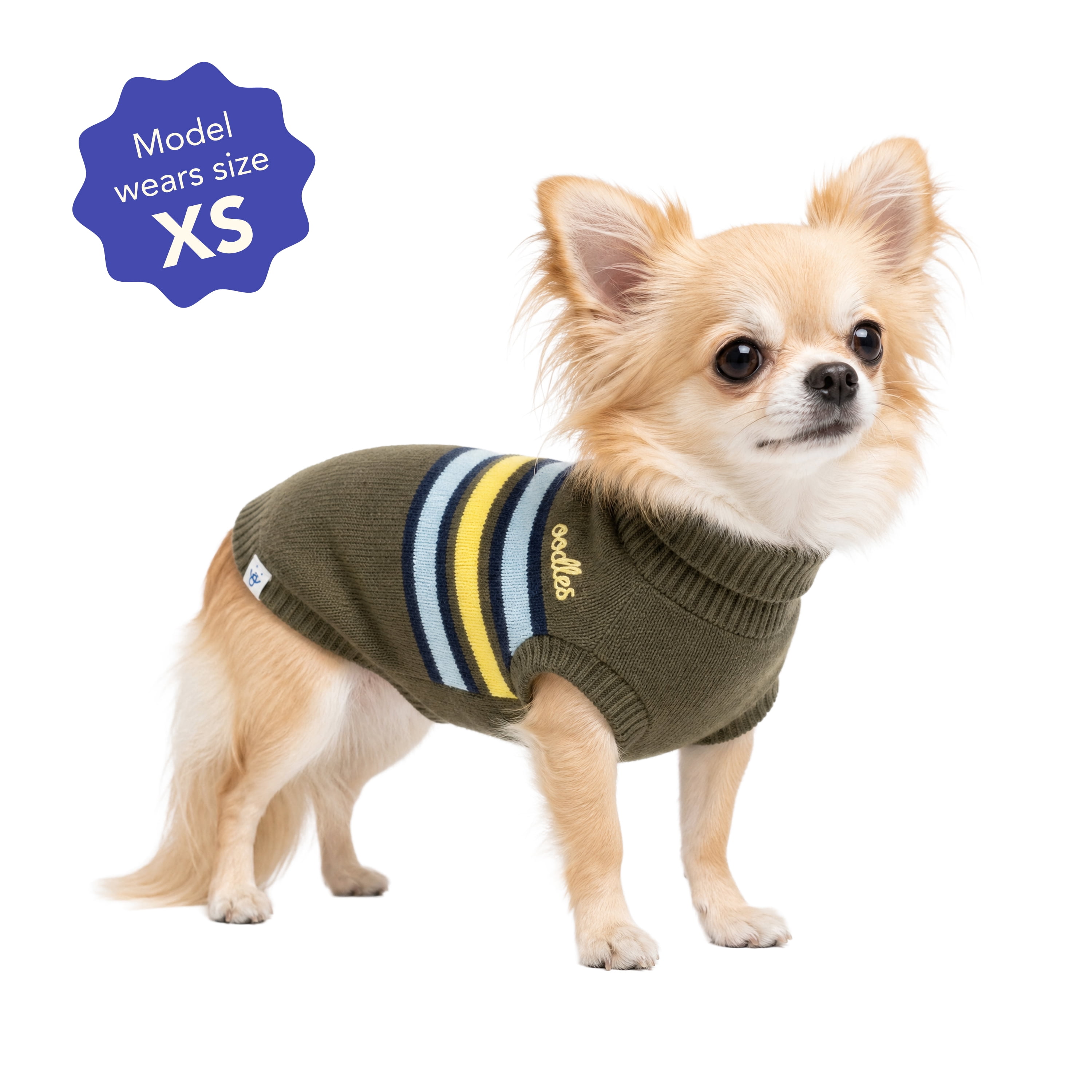 Oodles Striped Fall Turtle Neck Dog Sweater, Green XS
