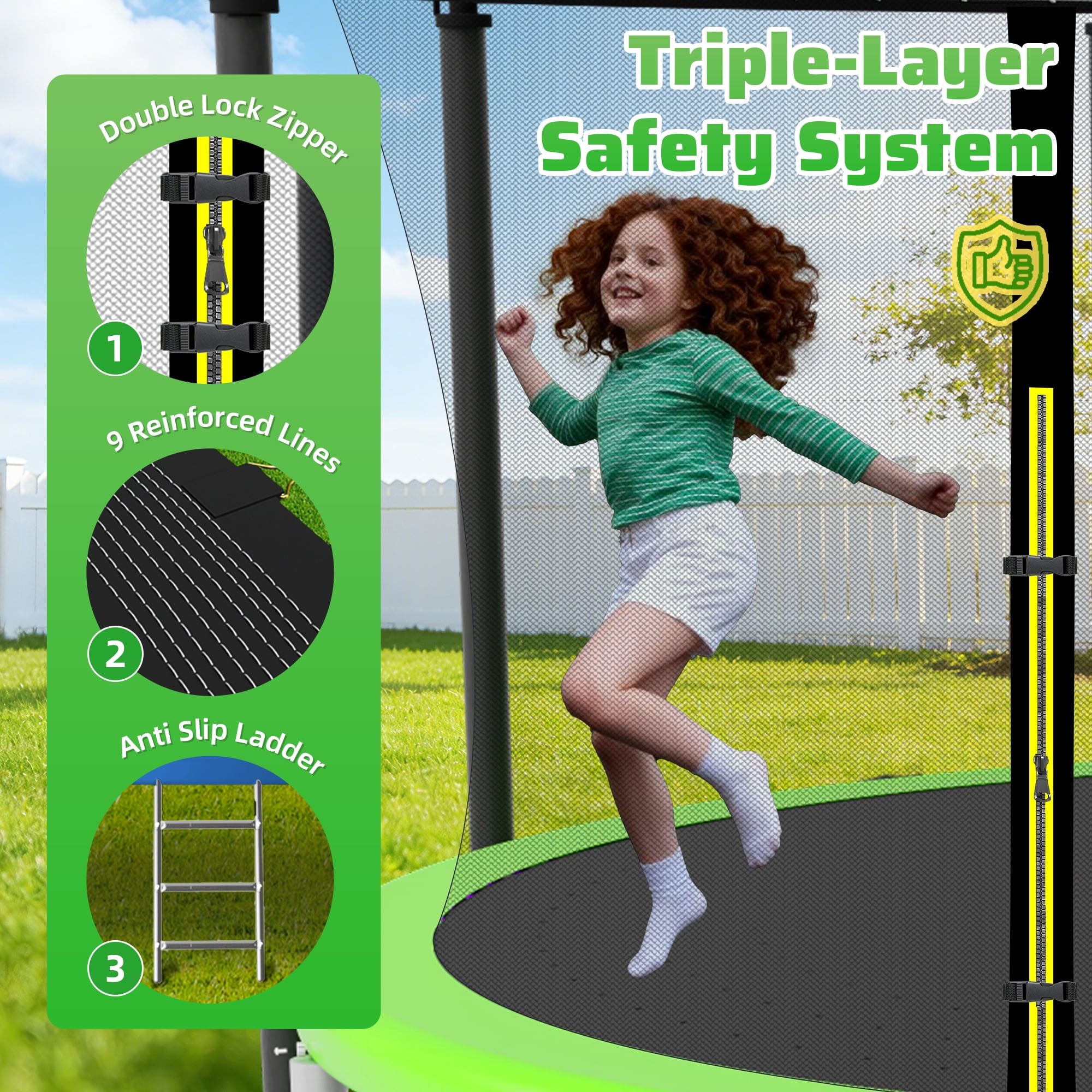 FIZITI Trampoline with Enclosure Net, Basketball Hoop,1500LBS 12FT 14FT 16FT Trampoline for 5-6 Kids Adults with Light, Sprinkler, Socks, Outdoor Heavy Duty Round Trampoline