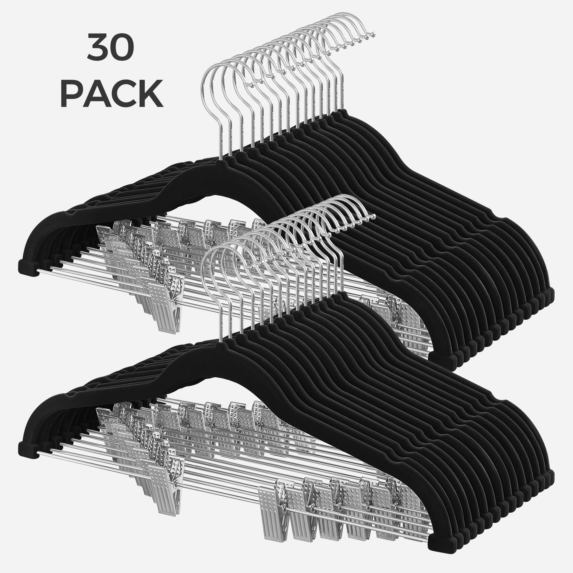 30-Pack Pants Hangers, 16.7-Inch Long Velvet Hangers with Adjustable Clips, Heavy-Duty, Non-Slip Skirt Hangers, Velvet Pants Hangers