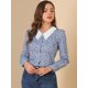thumbnail image 2 of Blusa de Manga Larga Allegra K con cuello en V y Botones Florales Azul XS, 2 of 6