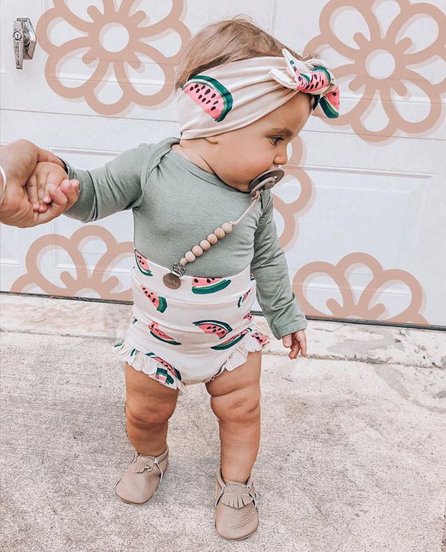 Newborn Toddler Kids Baby Girls Print Romper Jumpsuit Suit+Headband Outfits Sets