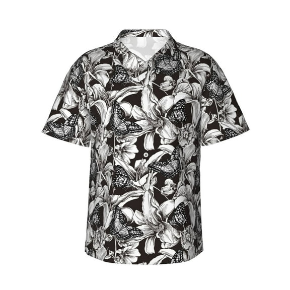 Fotbe Lilies Flowers Hawaiian Shirt for Men Unisex Summer Beach Casual Short Sleeve Cotton Linen Button Down Shirts-3X-Large
