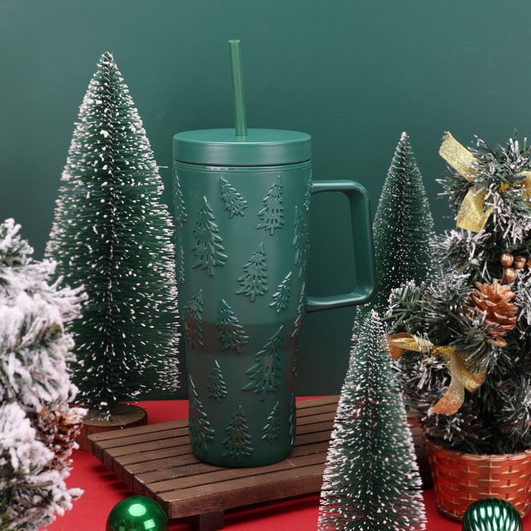 30 Ounce Green Acrylic Double Wall Embossed Christmas Trees