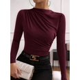 thumbnail image 5 of Women Business Casual Top Peplum Cinched Should Long Sleeve Blouse Wine Red XL, 5 of 7