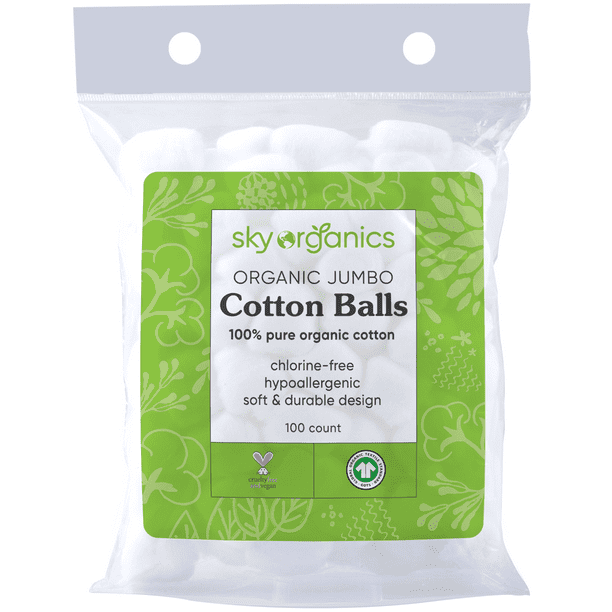 Organic Cotton Balls by Sky Organics (100 ct.) Fragrance & ChlorineFree Cotton Balls Super