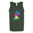 thumbnail image 2 of Neon Beach Sunset Cat California Vibes | Mens Animal Lover Graphic Tank Top, Forest Green, 2XL, 2 of 4