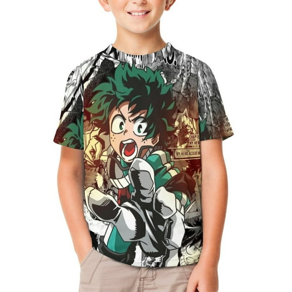 My Hero Academia Kids Short Sleeve Tee Shirt Novelty Crewneck T-Shirts Unisex Summer Blouse Tops for Boys Girls 100CM