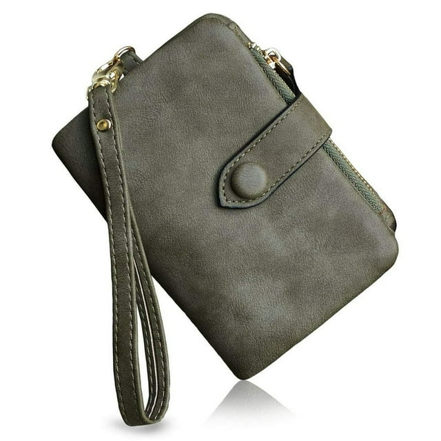 Womens Rfid Small Bifold Leather Wallets Ladies Wristlet with Card Slots Id Window Zipper Coin Purse Puprle