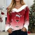 thumbnail image 2 of larppty Christmas Sweater for Women - Faux Fur Trim V-Neck Pullover with Festive Holiday Graphics (Red, 3XL), 2 of 5