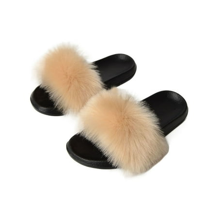 

Gomelly Ladies Casual Plush Slipper Fashion Anti-Slip Slide Sandal Indoor Outdoor Home Cozy Slip On Flat Sandals Light Khaki 8.5-9