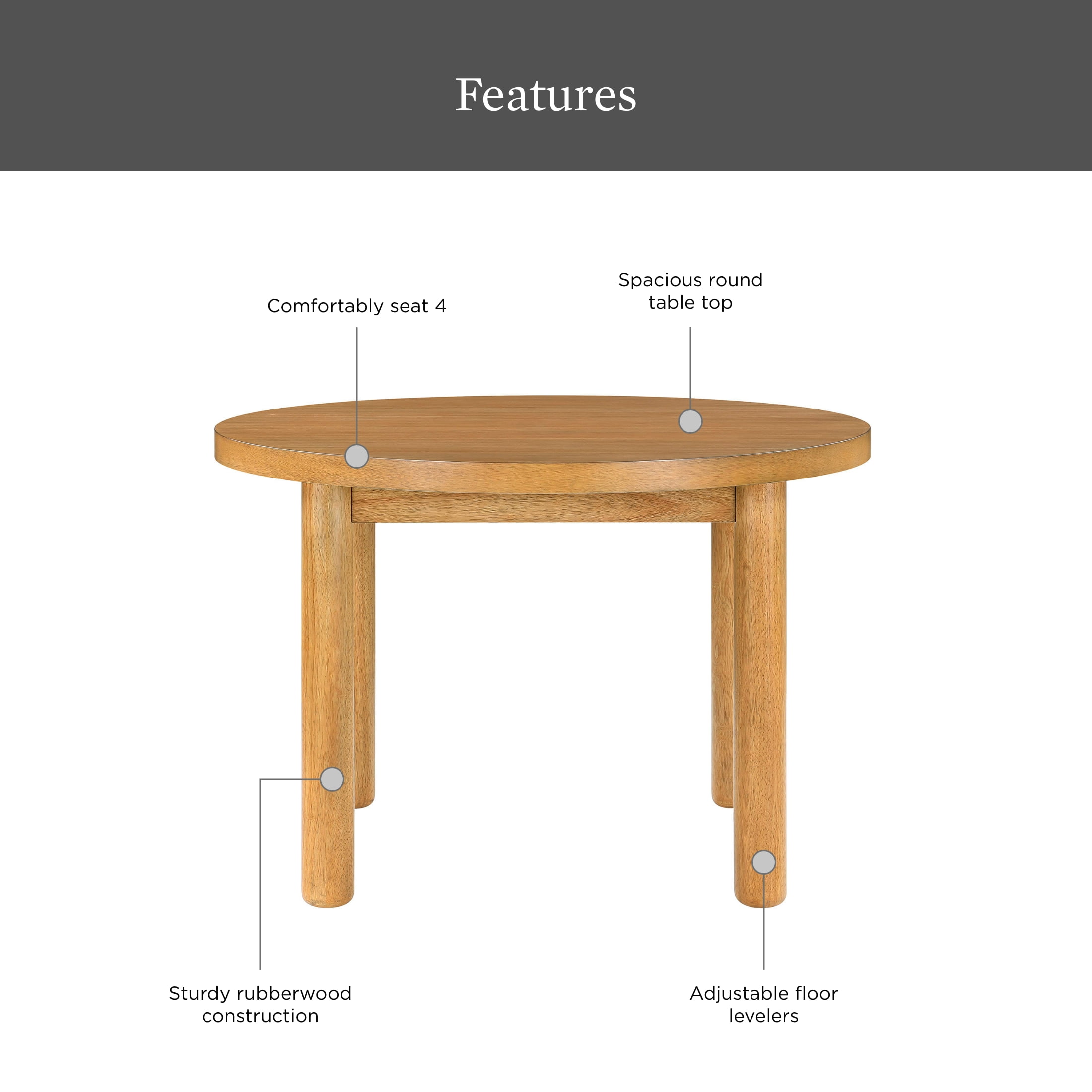 Better Homes & Gardens Adlin 45" Round Dining Table, Dining Room, Light Honey