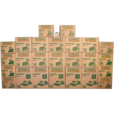U-Haul Moving Box Variety Pack 10 Small, 10 Medium, and 5 Large Boxes - Suitable for Moving, Packing, Shipping, and Storage - Bonus Roll of Tape Included
