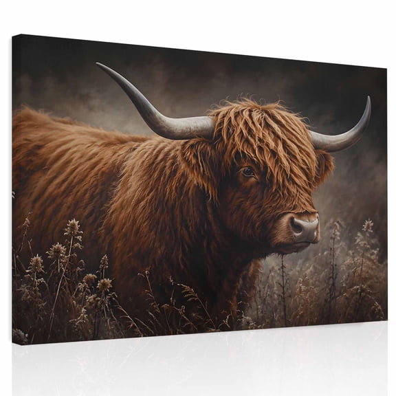 Highland Wildlife Canvas Print Wall Art Rustic Farmhouse Brown Wild Grass Wildness Wall Decor Modern Artwork Paintings Pictures for Living Room Stretched and Framed Ready to Hang - 12" x 16"