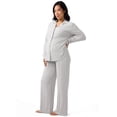 thumbnail image 3 of Ingrid & Isabel For Every Belly Women's Maternity Long Sleeve Button Down Shirt & Open Leg Pajama Set, Sizes S-XXXL, 3 of 12