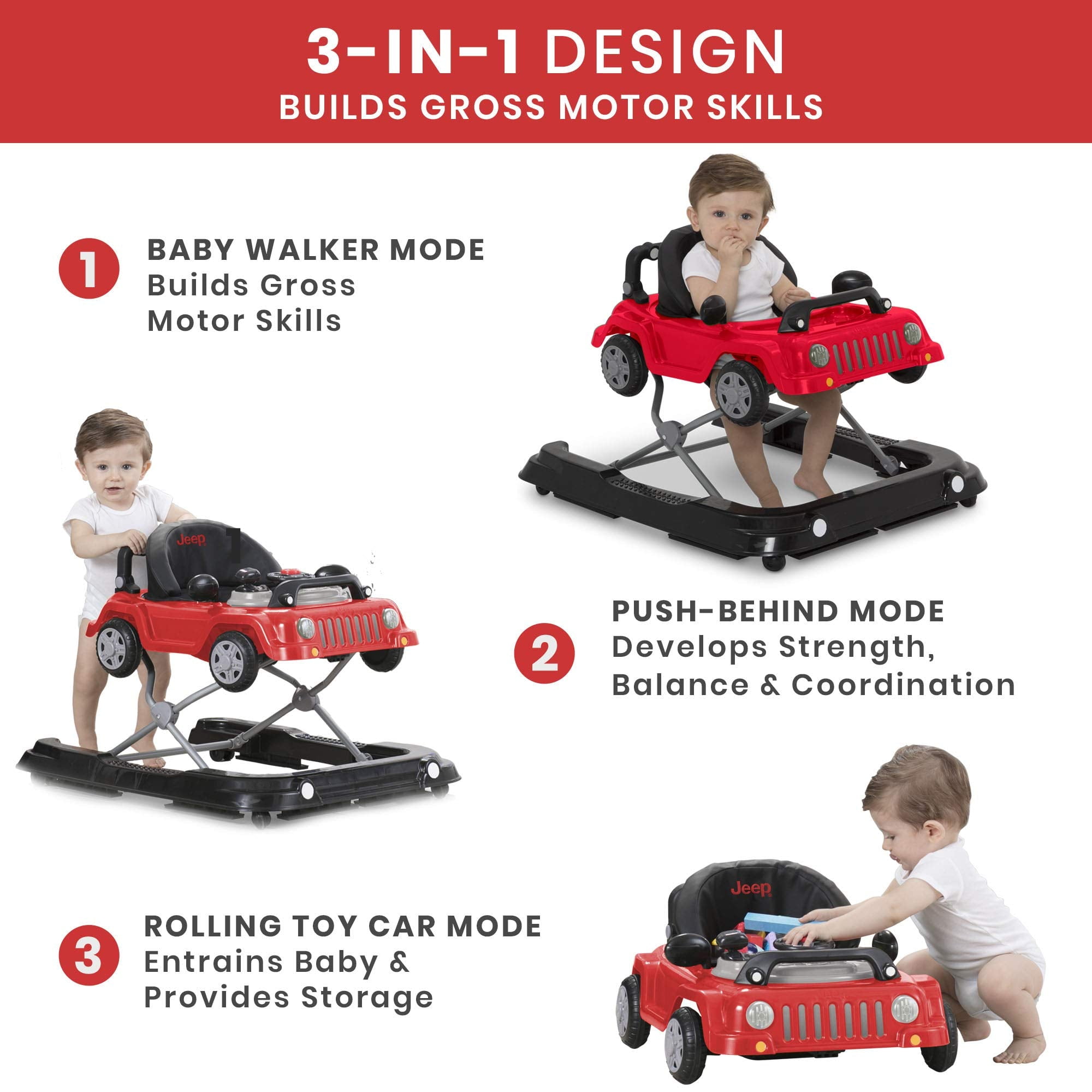 Jeep Classic Wrangler 3-in-1 Grow With Me Walker, Red