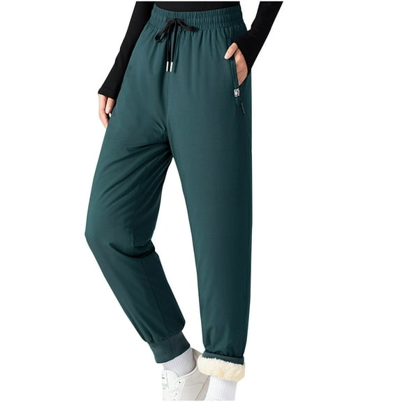 Women Sweatpants with Pockets MIUOWANP Women's Winter Warm Lined Sweatpants With Pockets Jogger Pants Villus Pants Green L