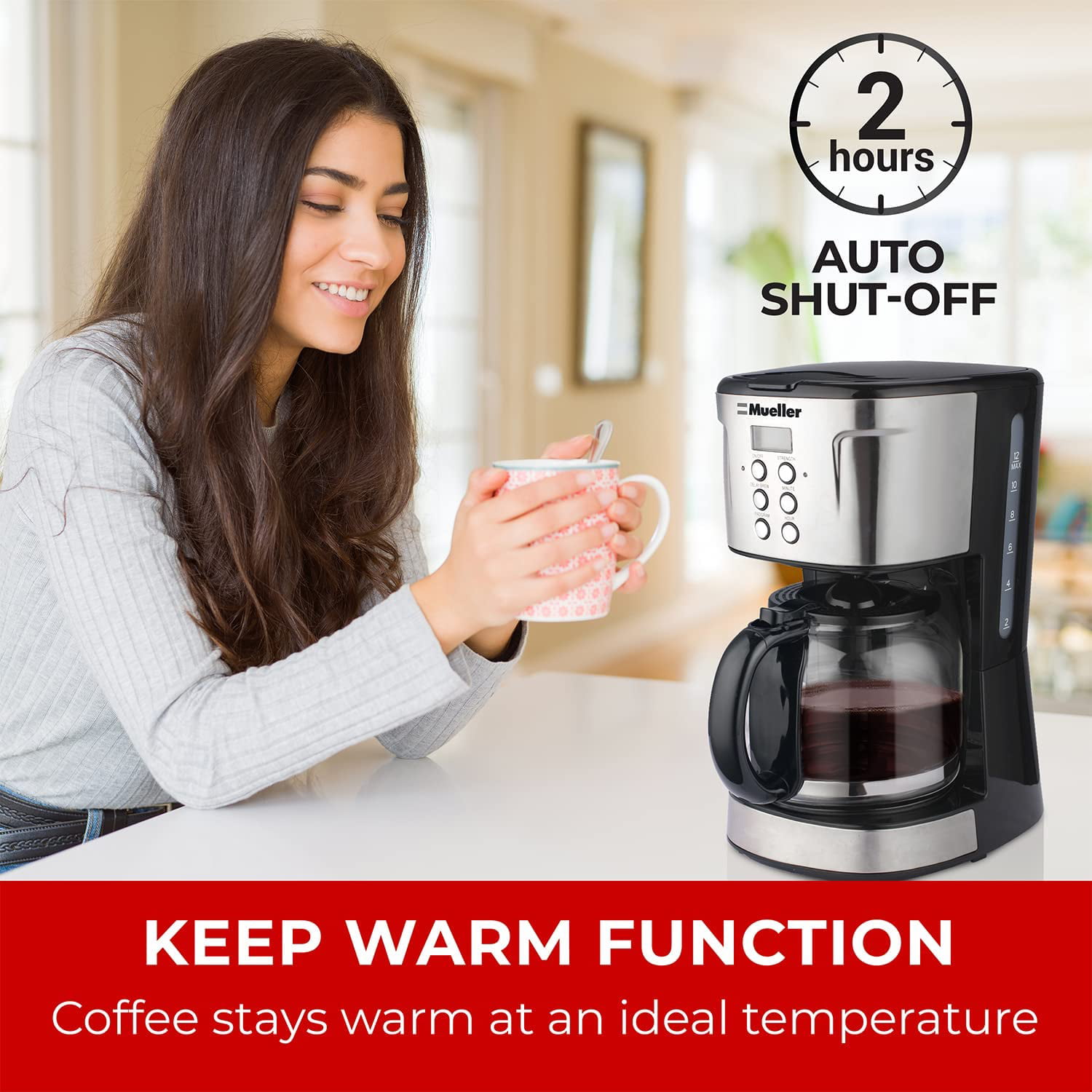 Mueller 12-Cup Drip Coffee Maker, Auto Keep Warm Function, Smart Anti-Drip  System, with Permanent Filter and Borosilicate Glass Carafe, Clear Water  Level Window Coffee Machine - Yahoo Shopping