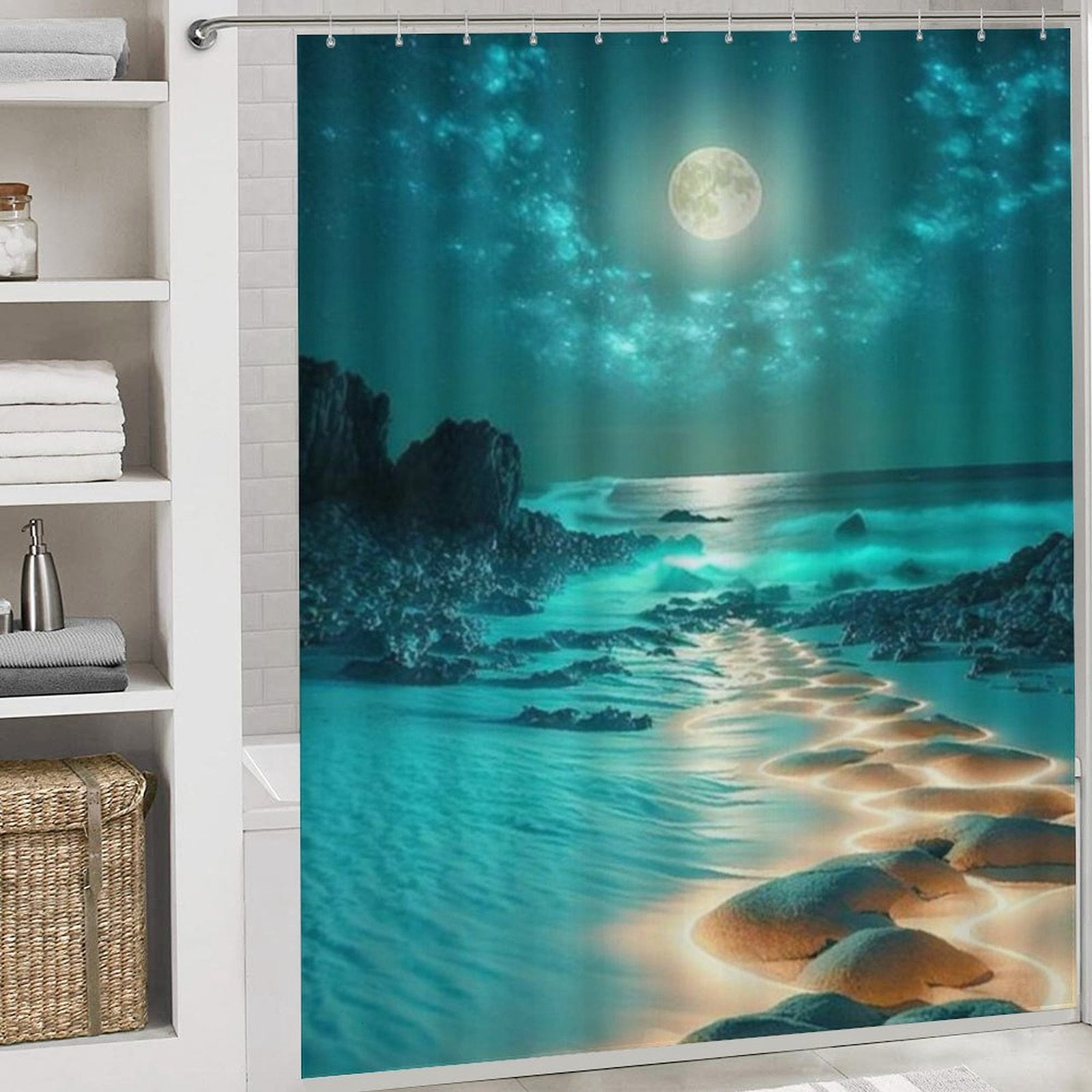 Bright Sunshine Through Deep Blue Sea 4Pcs Shower Curtain Set Shower Curtain Set with Carpet Bath Mat