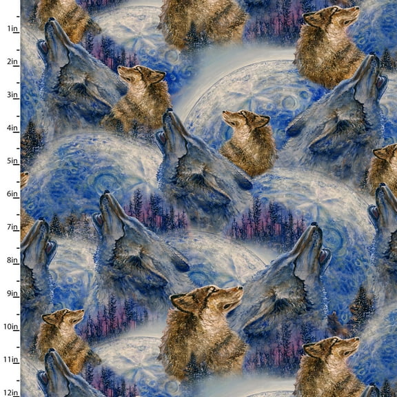Power of the Elements Howling Wolves Cotton Fabric