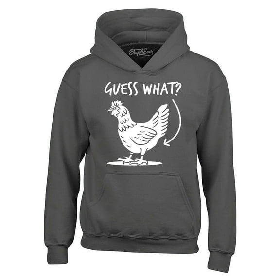 Shop4Ever Men's Guess What? Chicken Butt Hooded Sweatshirt Hoodie XX-Large Charcoal