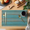 thumbnail image 2 of Teal Wood Grain Placemats Set of 4, Farmhouse Vintage Wooden Rustic Placemats for Dining Table, Place Mats for Kitchen Tabletop, Waterproof Wipeable Dining Table Mats Set, 2 of 9