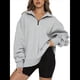 thumbnail image 1 of Sudadera de Entrenamiento de con Media Cremallera para Mujer, de Gran Tamaño, de Larga, Color Liso, con Hombros Caídos. Gris L, 1 of 5