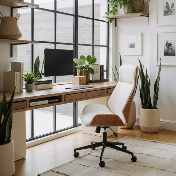 Flex High Back Office Chair White Office Chair, Modern Style, Plush and durable faux leather fabric, Plywood, Indoor Office