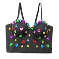 thumbnail image 1 of Women Spaghetti Strap Push Up Padded Corsets Camisole Colorful Rhinestones Beaded Fish Boned Bustier Crop Top Clubwear 40 light green, 1 of 5