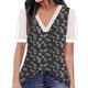 thumbnail image 1 of Gibobby Camiseta Powerblend con Cuello en V Top manga corta con cuello en V encaje informal con estampado moda para mujer(Negro,XL), 1 of 4