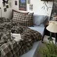 thumbnail image 4 of 3 Piece Vintage Buffalo Plaid Queen Size Duvet Cover-100% Cotton Brown Stripes Bedding Set Zipper Closure Soft Breathable Retro Design All Seasons, 4 of 7